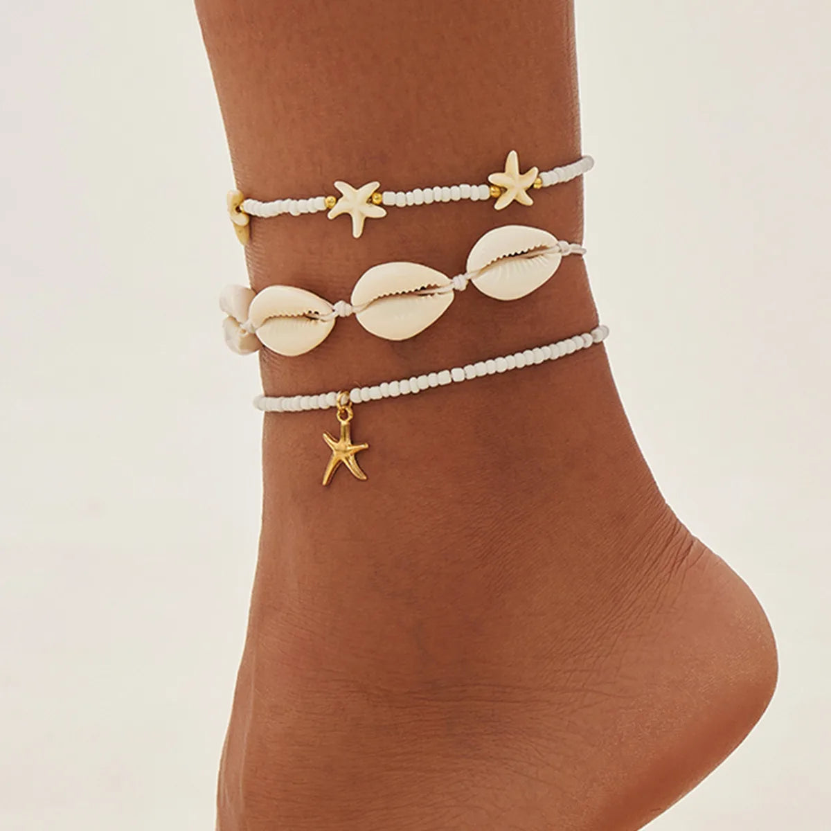 3Pcs/Set Bohemia Conch CCB Rice Beads Anklets for Women 2025 Summer Beach Vacation Foot Chains Jewelry Accessories Gift