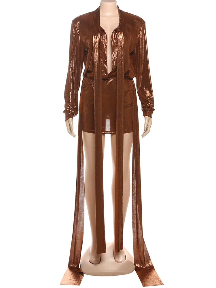 Silky Thin 2 Piece Set Women Y2K Sexy Bandage Deep v-Neck Crop Tops+Peach Hip Skirts Matching Midnight Club Outfits