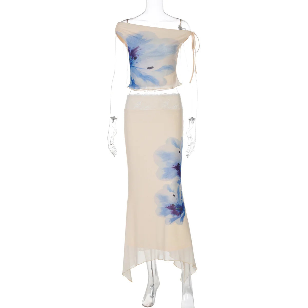 Print Beach Sexy Skirt Two Piece Sets Women Oblique Shoulder Tank Tops And Maxi Skirt Female Club 2 Piece Sets Fashion