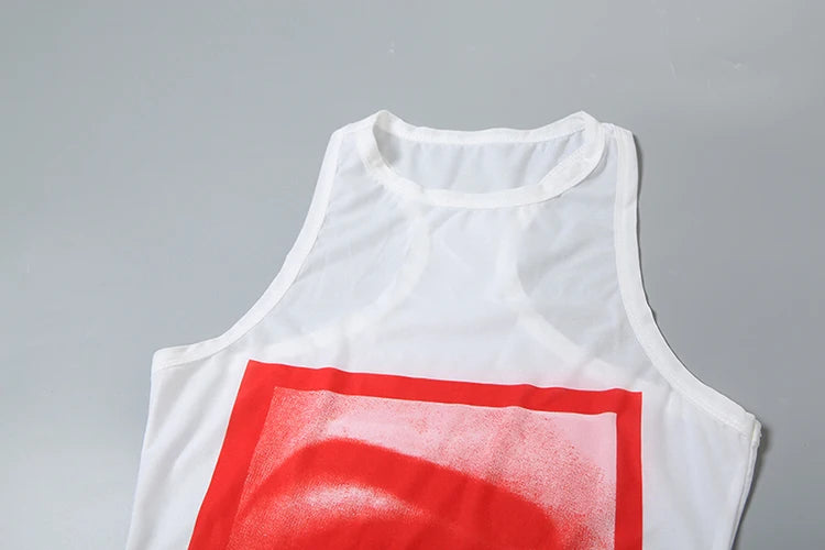 Lip Print Women Long Tops Sexy Y2K Hipster Thin O-neck Sleeveless Wild Basic Stunning Street Club Midnight Party Vest