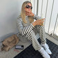Casual Striped Long Sleeve 2 Piece Sets Women Outfit Wide Leg Pants and Crop Top Matching Sets Brunch Outfit