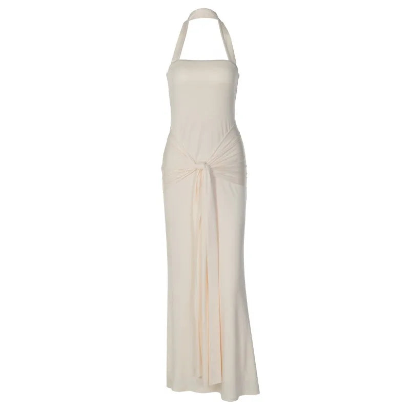 Tie Front Halter Neck Maxi Dress Elegant Wedding Guest Dresses 2026 Woman Clothing