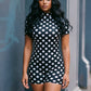 Polka Dot Print Playsuit Women Turtleneck Backless Skinny Short Sleeve Peach Butt Sexy Midnight Street Hottie Outfit