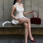 Polka Dot Print Dress Women Slanted Shoulder Scarf Folds Puffy Hem Summer Fashion Elegant Street Skinny Mini Bodycon