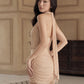 Folds Tassel Dress Women Peach Butt Bandage Halter Deep v-Neck Backless Irregular Hem Solid Sexy Fashion Bodycon