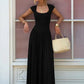 Women Square Cap Sleeve Midi Dress Elegant Brown U Neck Slim Waist Bodycon Club Party Pleated Long Dresses Fashion