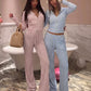Casuals Stripes 2 Piece Set Women Trend Hooded Zip Full Sleeve Jacket+Drawstring Wide-Leg Pants Fashion Streetwear