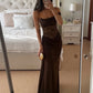 See Through Lace Spliced One Shoulder High Split Maxi Dress European Style Clothes Woman Sexy Party Dresses