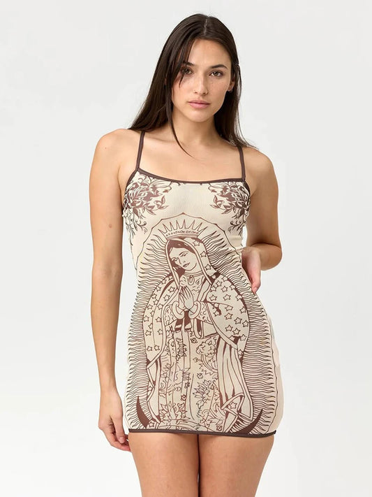 Art Print Dress Women Low-Neck See Through Skinny High Elasticity Sexy Midnight Summer New Trend Hottie Mini Bodycon