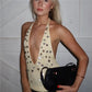 Halter Deep V Neck Vest Tops Summer Sleeveless Open Back Knitted Sequins Tank Tops Sexy Women's Party Clubwear