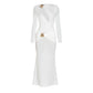 Hardwear Detail Hollow Long Sleeve Maxi Dress for Woman Elegant White Party Dresses Fall Clothes 2025
