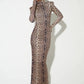 Leopard Print Long Sleeve Sexy Maxi Dress For Women Autumn Winter Fashion Elegant Turtleneck Printed Bodycon Long Dress