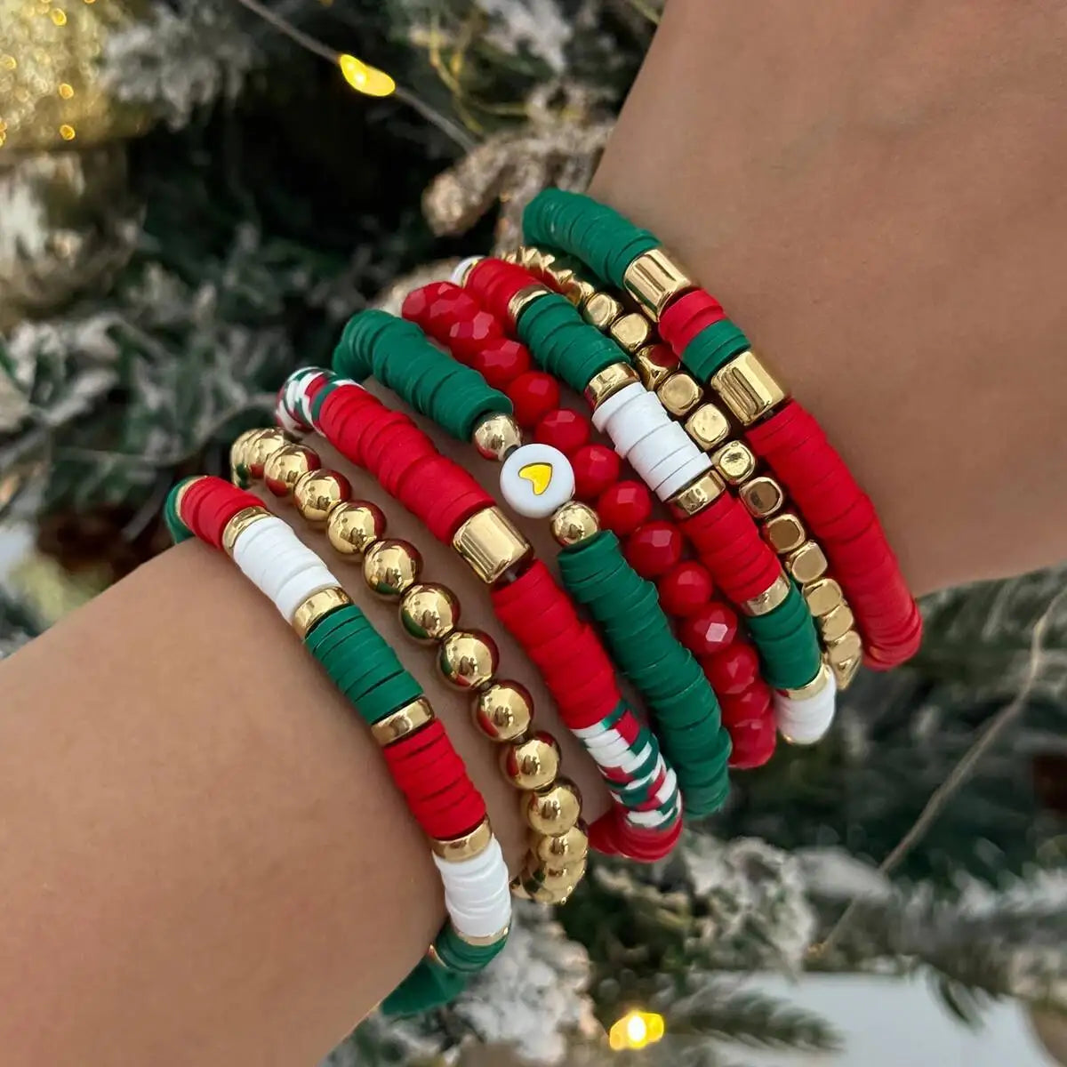 8 Pcs/Set Trendy Classic Polymer Clay CCB Beaded Bracelet Creative Exquisite Elasticity Rope Bracelets Christmas Accessory