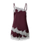 2 Piece Pajamas Sets for Women Summer Solid Sleeveless Lace Patchwork Cami Tops + Elastic Waist Shorts Loungewear