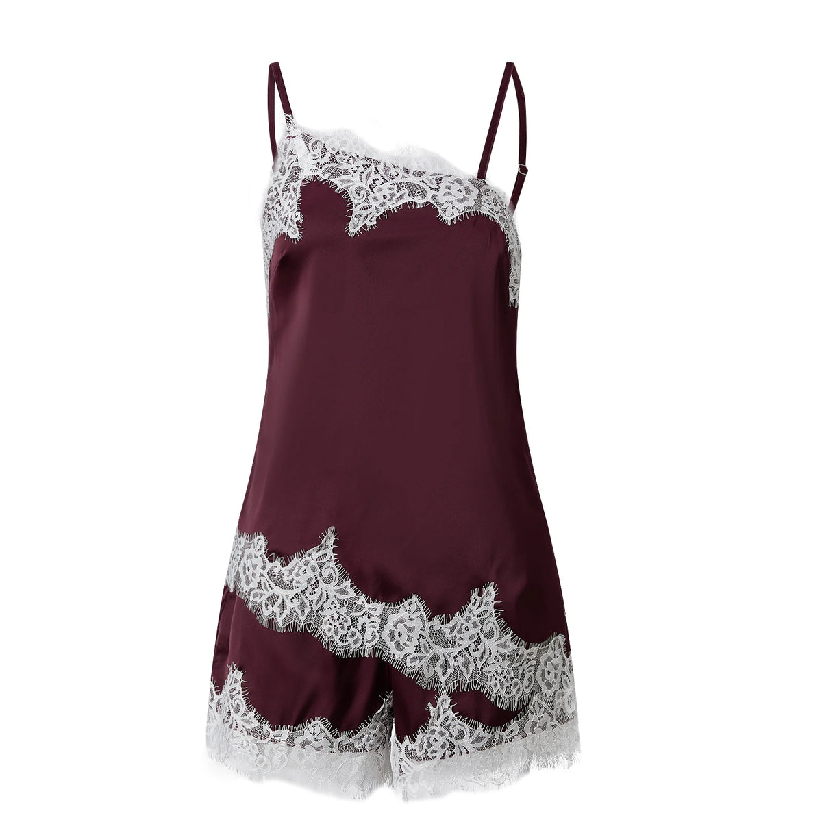 2 Piece Pajamas Sets for Women Summer Solid Sleeveless Lace Patchwork Cami Tops + Elastic Waist Shorts Loungewear