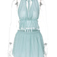 Light Blue Sexy Two Piece Set Women Halter Crop Top And Mini Skirt Sets Female Elegant Beach Club Party Dress Set