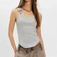 Women's Ribbed Tank Top Adjustable Buckle Strap Sleeveless Cami Top Exposed Seam Curved Hem Slim Fit Y2K Streetwear
