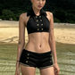 Double-Breasted Decoration 2-Piece Set Women Lapel Vest+Elastic Waist Chain Mini Skort Sexy Hottie Fashion Streetwear
