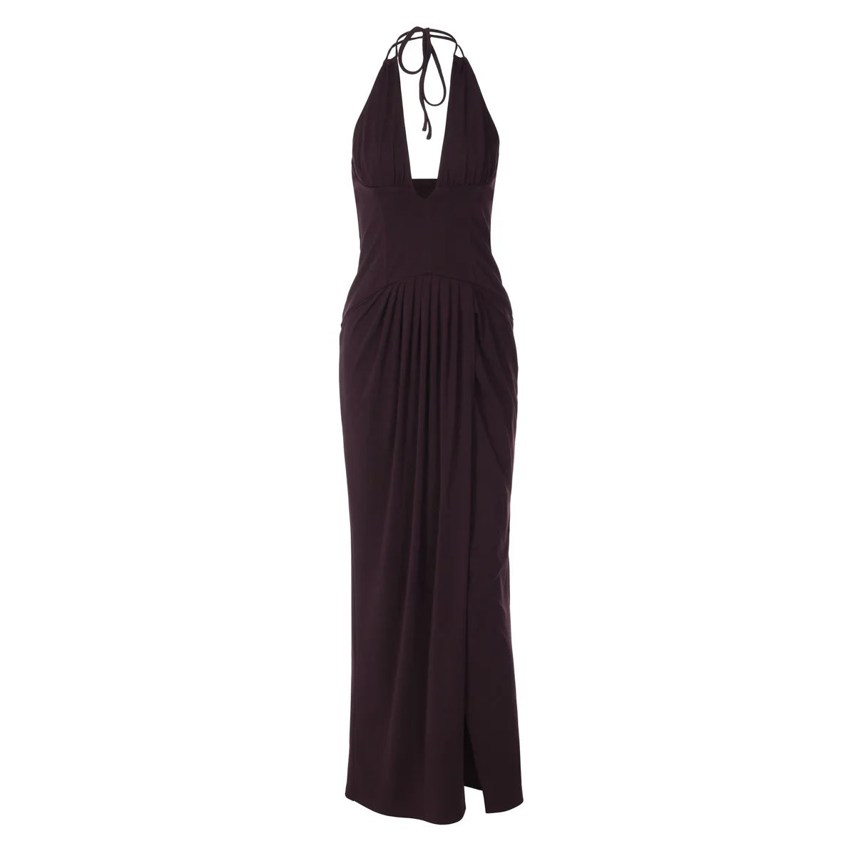 Deep V Neck Backless Slit Maxi Dress Brown 2026 Summer Classic Party Dresses for Woman Elegant