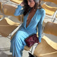 Autumn New Trend Casual Elegant Long Dress Woman Deep V-Neck Full Sleeve Ruched Shape Waist Daily Simple Style Vestidos