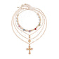Multilayer Rhinestone Love Heart Imitation Pearl Chain Necklace Women Creative Jesus Cross Pendant Choker Y2K Jewelry
