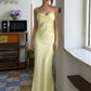 Women Satin Spaghetti Strap Sexy Maxi Dress Cowl Neck Slim Bodycon Long Dress Elegant Wedding Guest Evening Party Dress