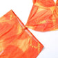 Orange Printed Mesh Split Dress Asymmetrical Halter Backless Maxi Dresses Summer Vacation Beach Outfits Women