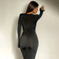 Hollow Out Flare Long Sleeve Bodycon Maxi Dress Winter Elegant Sexy Black Evening Party Dresses for Woman