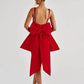 Backless Bow Sexy Mini Dress Women Fashion Elegant Spaghetti Strap Sleeveless High Waist A-line Club Party Dress New