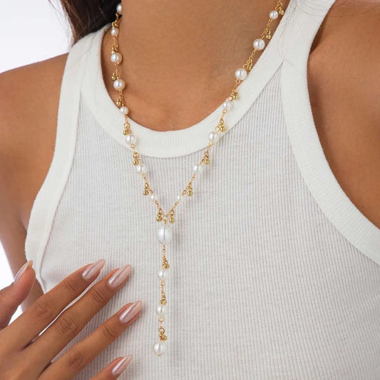 2025 Trendy Elegant Imitation Pearls Choker Necklaces Women Bohemia CCB Beaded Long Y-Shaped Pendant Necklace Jewelry
