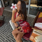 Floral Print Mesh Halter Mini Dress Woman Fashion 2026 Summer Dresses