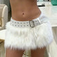 Winter Furry Tassel Skirt Women Sexy Hottie Trend Metal Buckle Belt Wild Hottie Street Skinny Club Hipster Mini Bottom