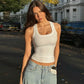 Racerback Tank Top Tight Fitted Solid Color Ribbed Sleeveless Crop Tops Fashion Summer Clothes for Woman 2025