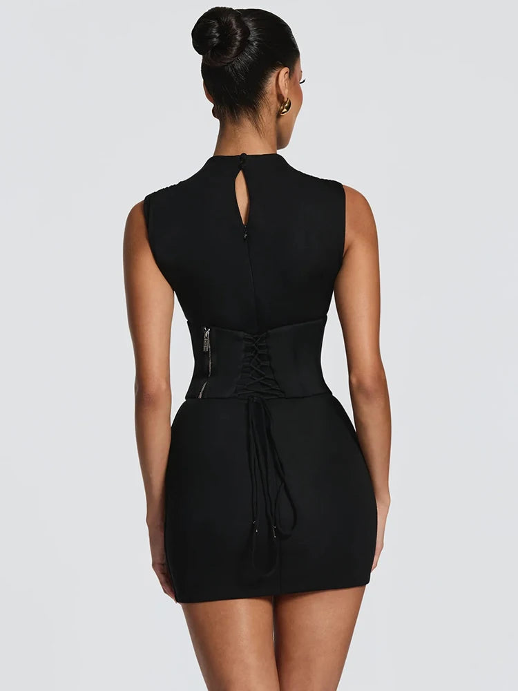 Women Sleeveless Sexy Mini Dress Corset Waist Bodycon Short Dresses Elegant Slim Fit Club Party Night Out Vestidos