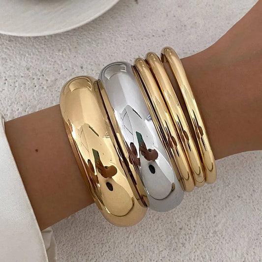 5Pcs/Set Women's Vintage Punk Smooth round Geometric Bangle Stackable Chunky Bracelet Charm Jewelry Gift Set 2025 Fashion Trend