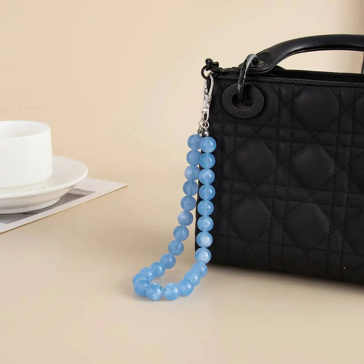 Kpop Fashion Acrylic Beaded Bag Keychain Women Men Exquisite Simple Creative Wallet Chain High Quality Jewelry Accessories