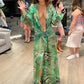 Tiger Stripe Print Long Dress Woman Autumn Trend Deep V-Neck Backless Lantern Sleeve Beach Party Elegant Vestidos