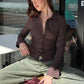 Women Y2k Button Down Shirts Casual Long Sleeve V Neck Collared Slim Fit Crop Top E-Girls Coquette Vintage Blouse