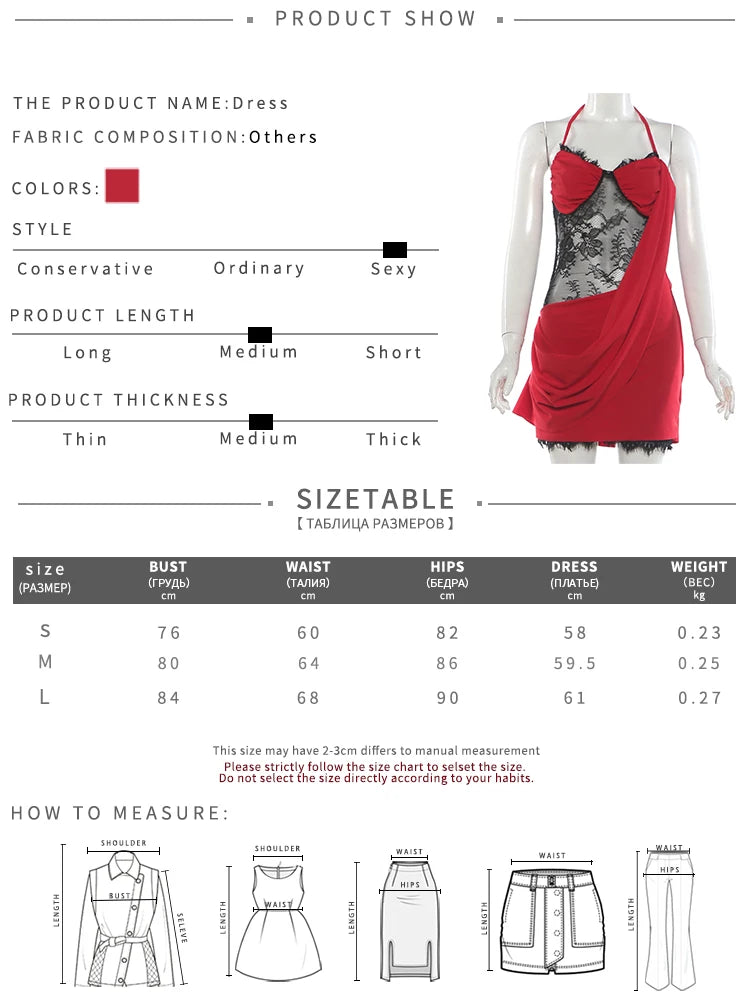 Lace Patchwork Dress Women Halter Low-Neck Folds Backless Sleeveless Skinny High Elasticity Sexy Hottie Party Bodycon