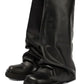 Women's New Autumn and Winter Calf Boots with Pleated Thick High Heels and Fashionable Oversized Street Leather Mid Leg Boots