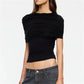 Women's Slim Fit Crop Tops Solid Color Stylish Ruched Front Overlay Ruched T-Shirt for Night Party Summer Streetwear
