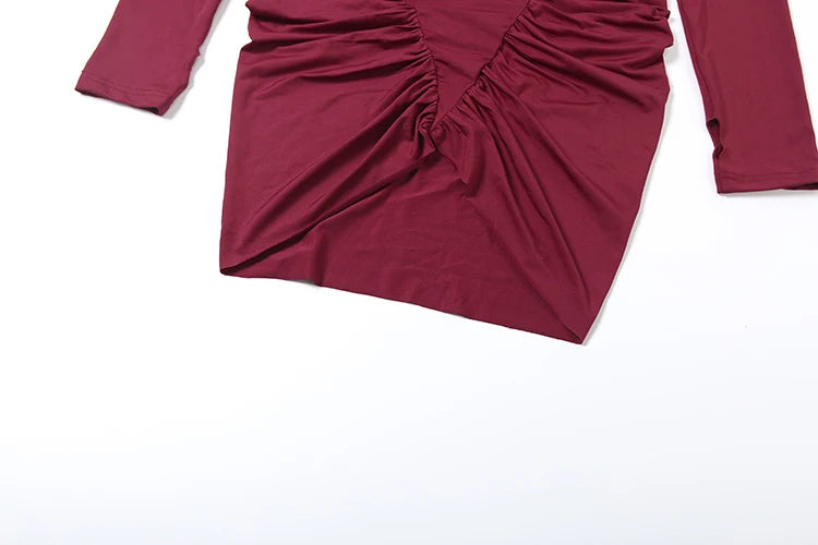 Elegant Hollow Dress Women Turtleneck Ruched Patchwork Full Sleeve Irregular Hem Skinny Stretch Party Club Bodycon