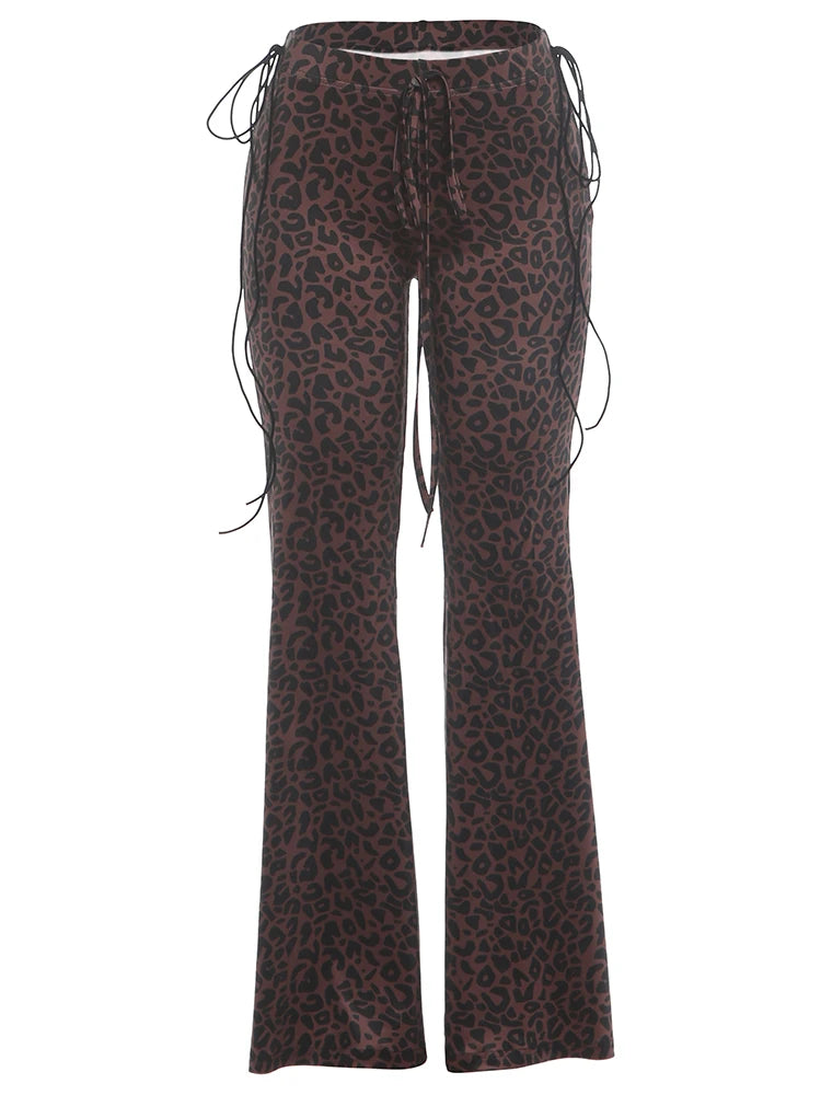 Hottie Shirring Bell Pants Women Fashion Trend Leopard Print Drawstring Stretch Skinny Midnight Street Club Bottoms