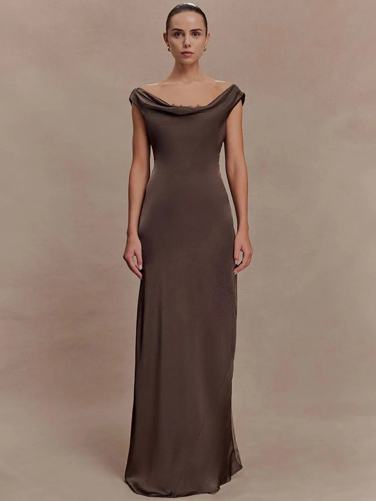 Elegant Satin Cowl Neck Sexy Maxi Dress Women Fashion Sleeveless Backless Bodycon Slip Club Party Long Dress Female