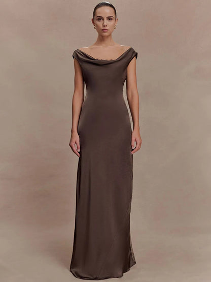 Elegant Satin Cowl Neck Sexy Maxi Dress Women Fashion Sleeveless Backless Bodycon Slip Club Party Long Dress Female