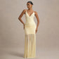 Deep V Neck Sleeveless Backless Pleated Long Dresses See Through Mesh Patchwork Elegant Party Dresses