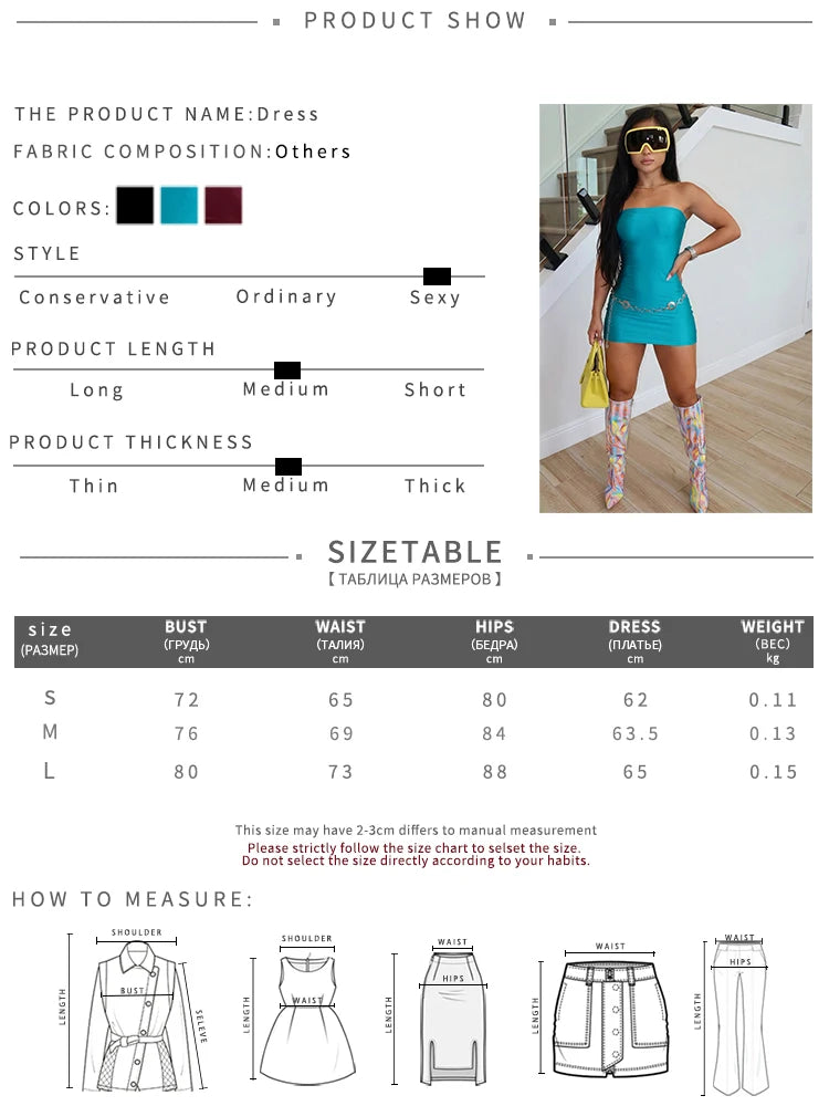 Sexy Strapless Mini Dress Woman Summer Trend Wrap Chest Backless Skinny Peach Hip Midnight Club Party Hipster Bodycon