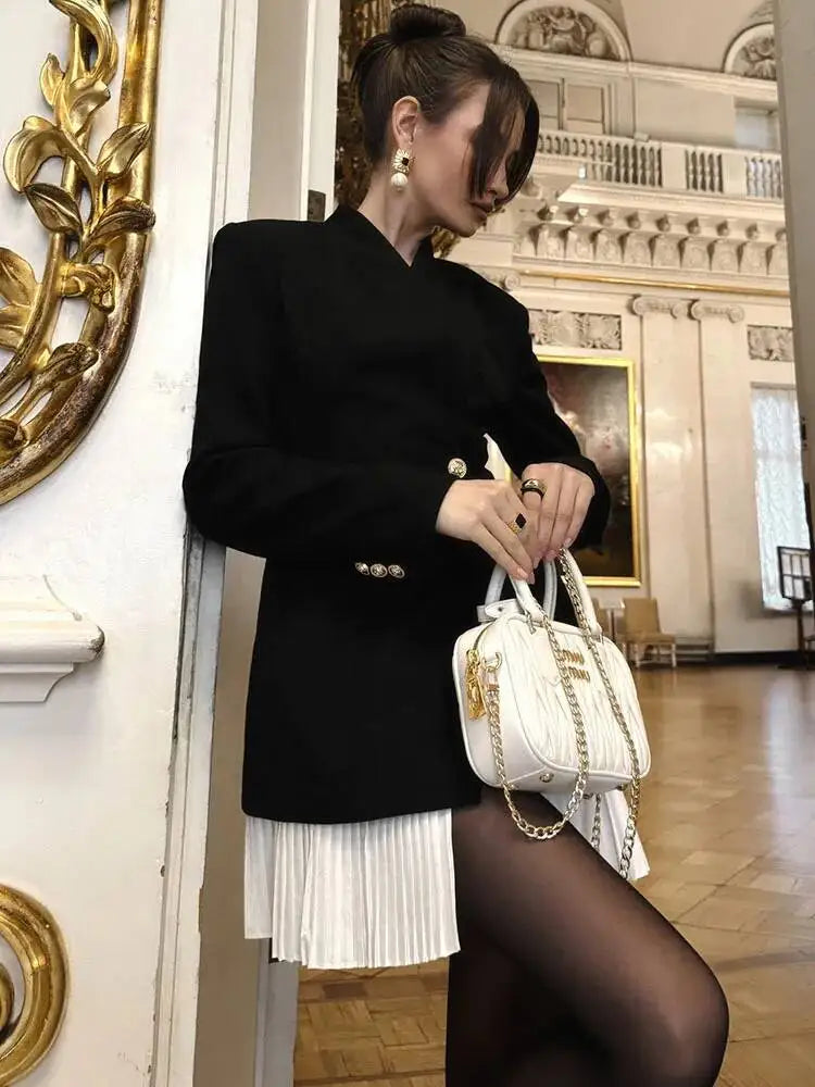 Patchwork Long Sleeve Sexy Blazer Dress Women Elegant V Neck Single-button High Waist Slim Blazers Dresses Female