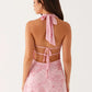 Sequins Print Sexy Mini Dress Women Pink Fashion Halter Deep V Neck Sleeveless Backless Lace-up Sparkle Club Dress