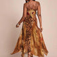 Patchwork Colorful Leopard Print Dress Women Fashion Hottie Irregular Hem Low-Neck Trend Wild Vacation Party Clubwear